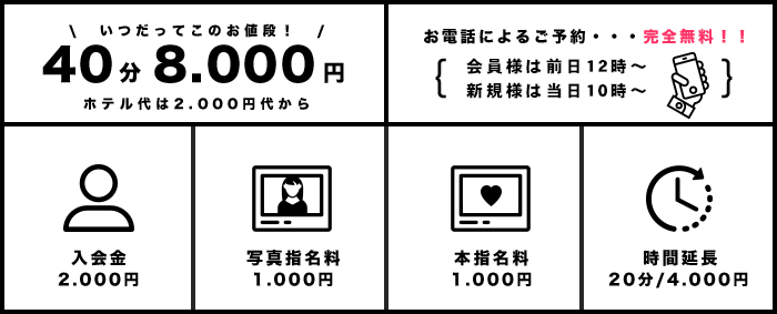 40分8,000円ホテル代は2,000円代から